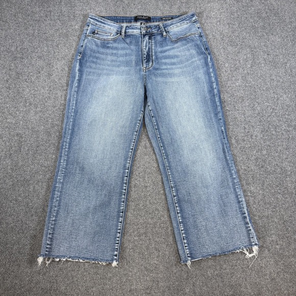Judy Blue Denim - Judy Blue Jeans Womens 32 (Fits 32x24) Wide Leg Crop Stretch Medium Wash